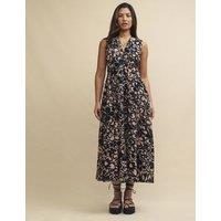 Floral V-Neck Midaxi Waisted Dress with Linen