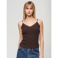 Pure Cotton Ribbed V-Neck Lace Trim Cami Top