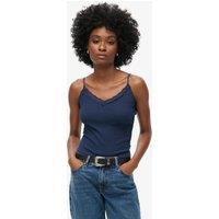 Superdry & Co Pure Cotton Ribbed V-Neck Lace Trim Cami Top Navy