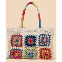 Cotton Rich Crochet Colour Block Tote Bag
