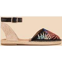 Suede Embroidered Ankle Strap Espadrilles