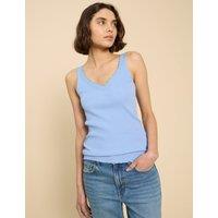 White Stuff Pure Cotton Lace Trim V-Neck Vest Blue