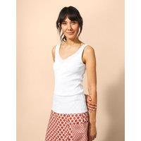 White Stuff Pure Cotton V-Neck Lace Detail Vest Top White