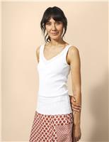 Pure Cotton V-Neck Lace Detail Vest Top