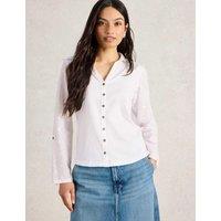 White Stuff Pure Cotton Jersey Woven Collared Shirt White