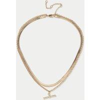 Gold Tone Snake T-bar Multirow Necklace