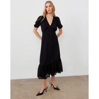V-Neck Puff Sleeve Midaxi Tiered Dress
