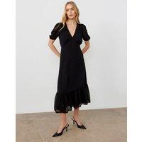 V-Neck Puff Sleeve Midaxi Tiered Dress