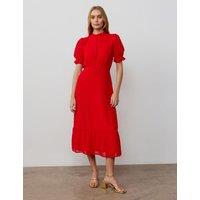 Spot Print Puff Sleeve Midi Tiered Dress