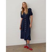 V-Neck Button Through Midi Tea Dress