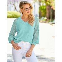 SOSANDAR Pointelle V-Neck Jumper Blue