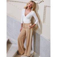SOSANDAR Side Stripe Drawstring Wide Leg Trousers Camel Mix