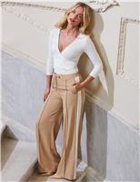 SOSANDAR Side Stripe Drawstring Wide Leg Trousers Camel Mix