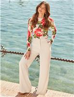 Floral Button Cuff Crew Neck Jumper