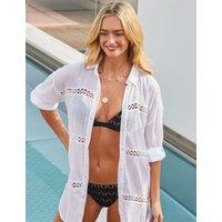 SOSANDAR Pure Cotton Collared Longline Beach Shirt White