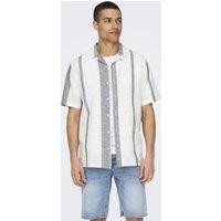 ONLY & SONS Cotton Linen Blend Striped Shirt White Mix