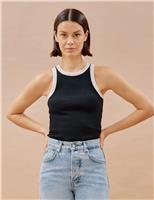 Albaray Pure Cotton Ribbed Vest Black