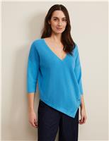 Phase Eight Cotton Blend Ribbed V-Neck Jumper Blue