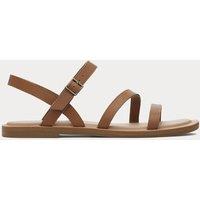 TOMS Leather Strappy Flat Sandals Tan