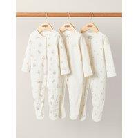 3pk Pure Cotton Bear & Leaf Sleepsuits (7lbs-2 Yrs)