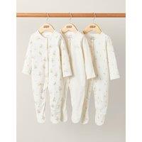 3pk Pure Cotton Bear & Leaf Sleepsuits (7lbs-2 Yrs)