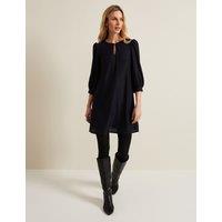 Textured Keyhole Mini Swing Dress