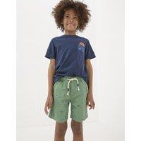 Pure Cotton Embroidered Shark Shorts (3-13 Yrs)