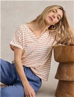 Pure Cotton Embroidered V-Neck T-Shirt