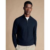Charles Tyrwhitt Pure Cotton Textured Half Zip Jumper Dark Navy