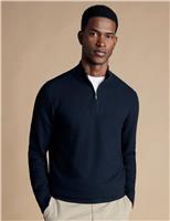Charles Tyrwhitt Pure Cotton Textured Half Zip Jumper Taupe