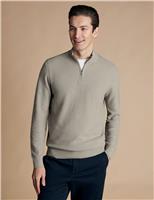 Charles Tyrwhitt Pure Cotton Textured Half Zip Jumper Taupe