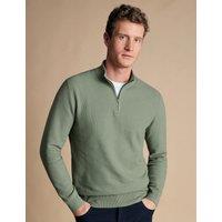 Pure Cotton Textured Half Zip Jumper