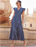 Cotton Rich V-Neck Maxi Tiered Dress