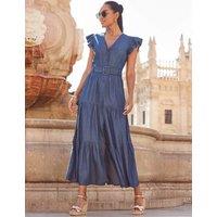 Cotton Rich V-Neck Maxi Tiered Dress