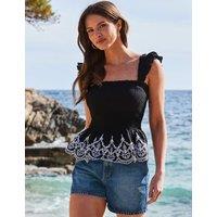 Pure Cotton Embroidered Shirred Peplum Top