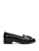 Clarks Leather Tassel Block Heel Loafers Black