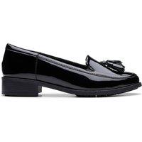 Clarks Patent Leather Tassel Slip On Loafers Black