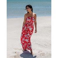 Printed Shirred Bandeau Maxi Beach Dress