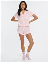 Boux Avenue Pure Cotton Floral Revere Shortie Set Ash Grey Mix