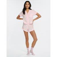 Boux Avenue Pure Cotton Floral Revere Shortie Set Ash Grey Mix