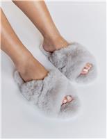 Boux Avenue Faux Fur Crossover Slider Slippers Grey