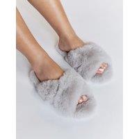 Faux Fur Crossover Slider Slippers