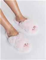 Faux Fur Crossover Slider Slippers