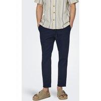 ONLY & SONS Tapered Fit Cotton Rich Trousers with Linen Navy