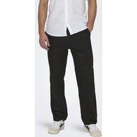 ONLY & SONS Straight Fit Cotton Rich Trousers with Linen Black
