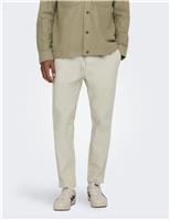 Tapered Fit Cotton Rich Trousers with Linen