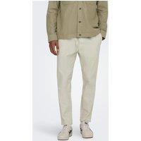ONLY & SONS Tapered Fit Cotton Rich Trousers with Linen Beige