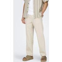 ONLY & SONS Straight Fit Cotton Rich Trousers with Linen Beige