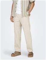 Straight Fit Cotton Rich Trousers with Linen