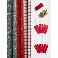 6M Gift Wrap, Ribbon & Raffia Paper - Red Festive Design